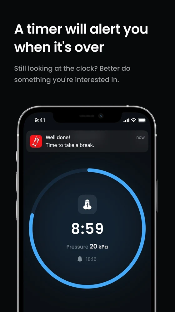 PE Trainer session timer and device pressure, from its official App Store screenshots